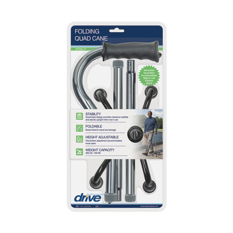 Drive Medical Folding Quad Cane, Small Base, Charcoal